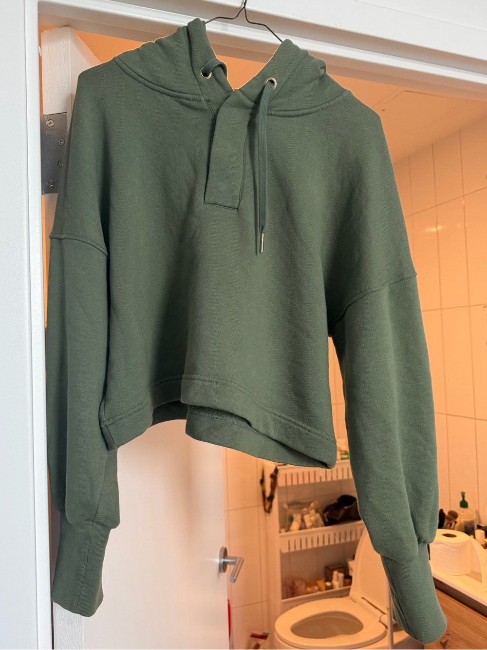 ba&sh Olive Cropped Hoodie in Deep Green